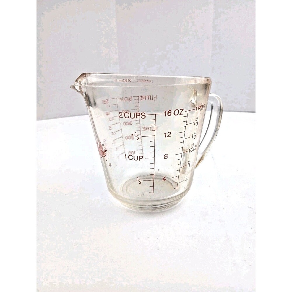 VTG Fire-King #498 2 Cup Glass Measuring Cup D Handle Anchor Hocking USA